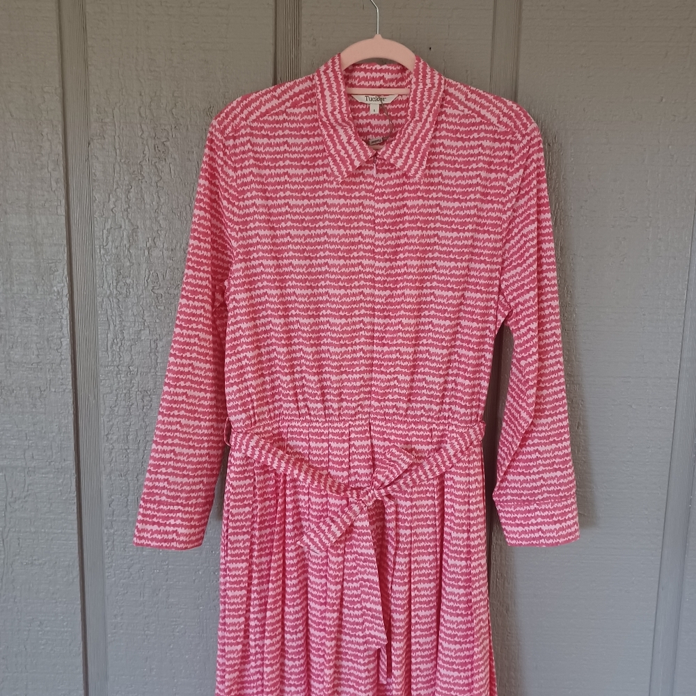 Tucker Allyson Midi Dress Size L Women Preppy In Raspberry Sound Organic Poplin - Picture 7 of 13